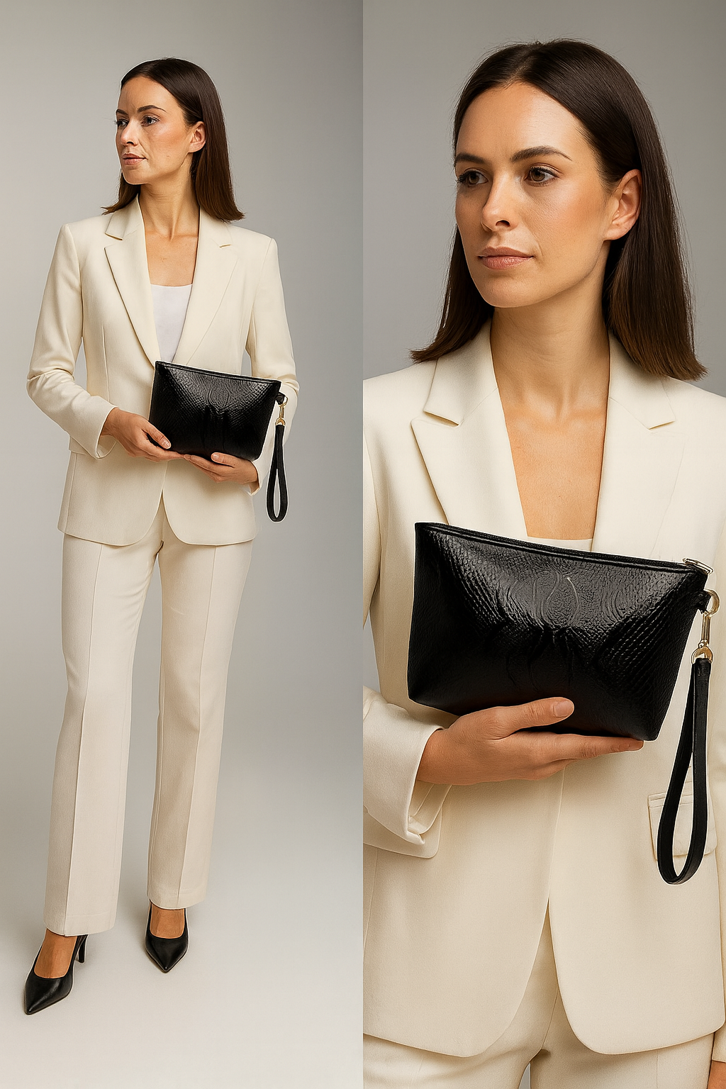 Yılan Deri Desenli Portföy Clutch El Çantası Make up