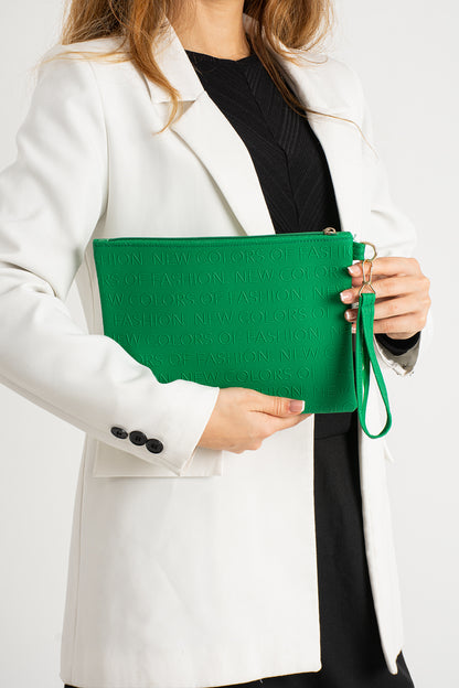 Yazılı El Askılı Portföy Clutch Çanta