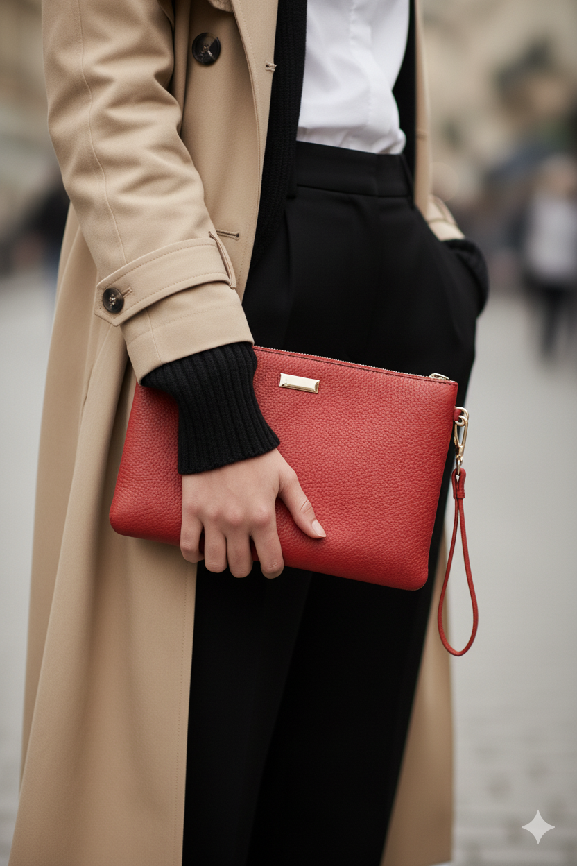 Metal Aksesuarlı El Askılı Portföy Clutch Çanta