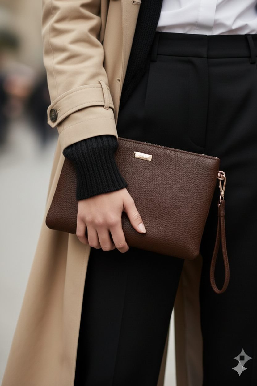 Metal Aksesuarlı El Askılı Portföy Clutch Çanta