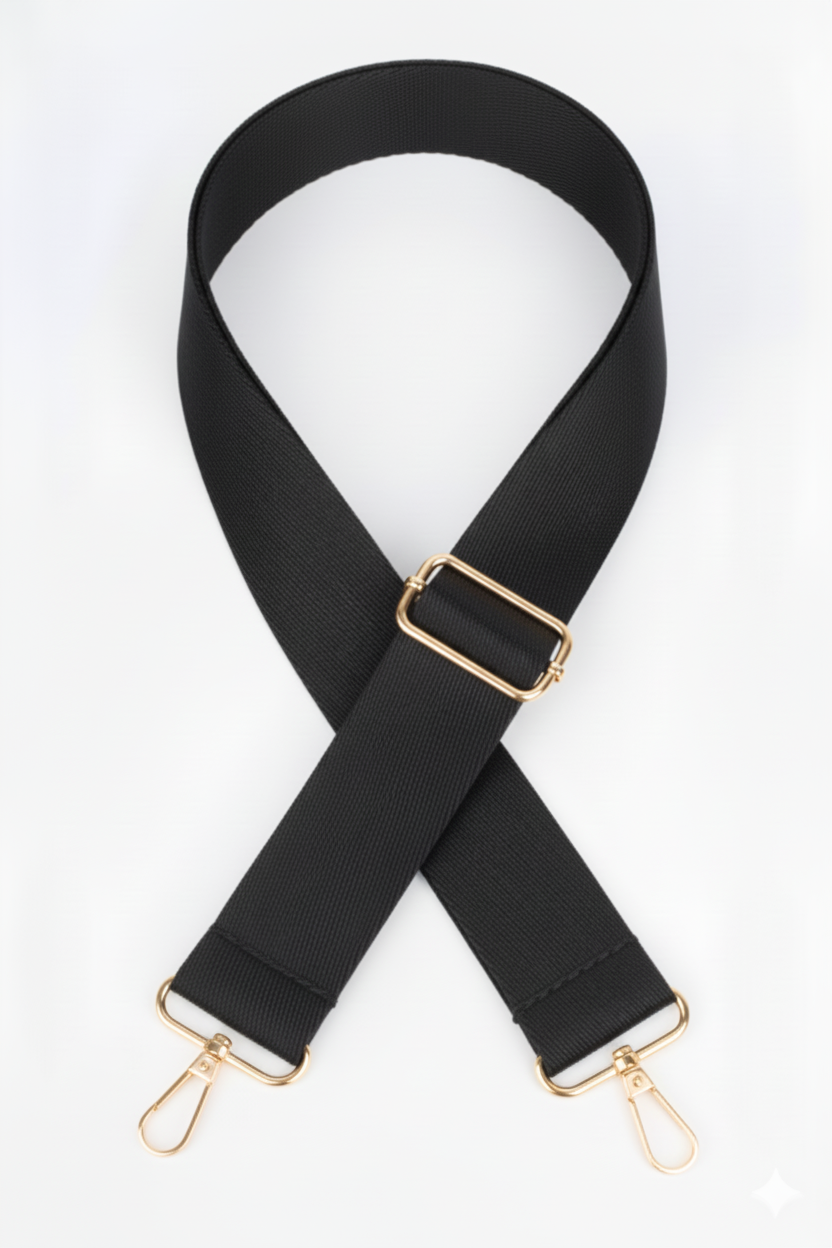 Polyester Kolon Ayarlanabilir Çanta Sapı - (125 CM) Gold Altın Metal Aksesuar ( 4cm )