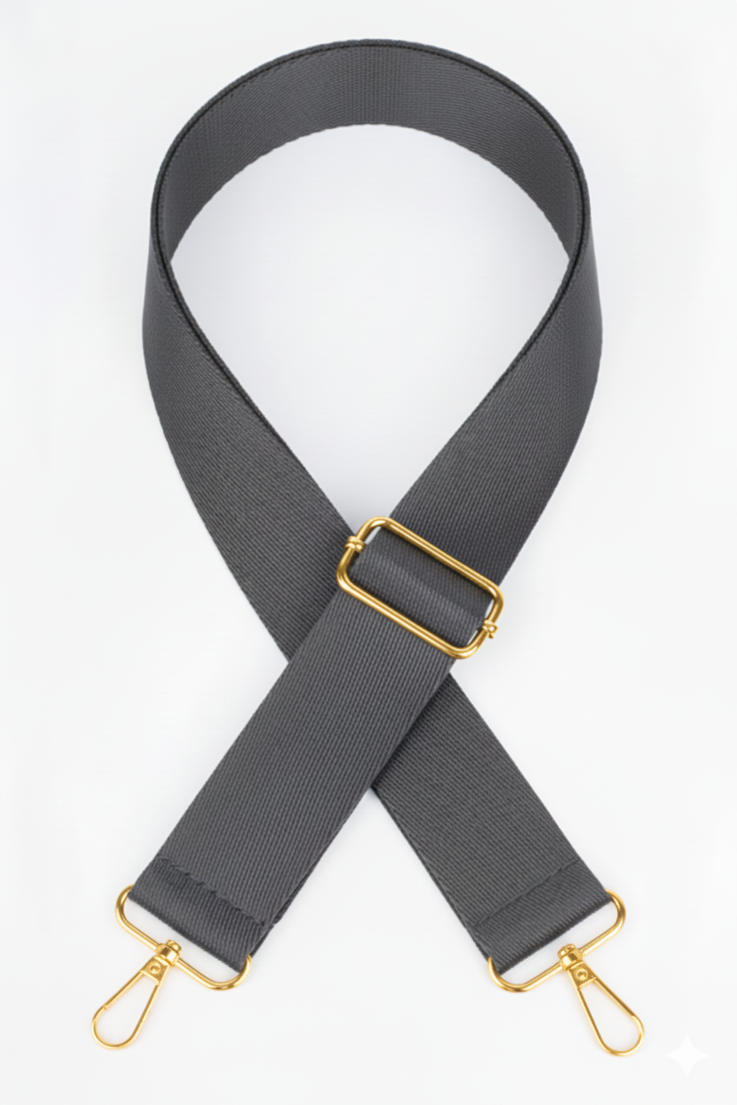 Polyester Kolon Ayarlanabilir Çanta Sapı - (125 CM) Gold Altın Metal Aksesuar ( 4cm )