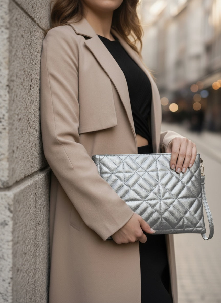 Grafina Geometrik Desenli Portföy Clutch El Çantası