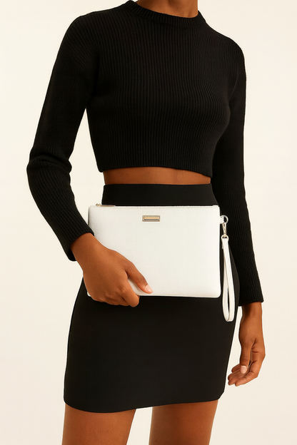 Metal Aksesuarlı El Askılı Portföy Clutch Çanta