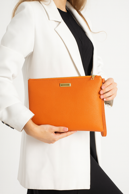 Metal Aksesuarlı El Askılı Portföy Clutch Çanta