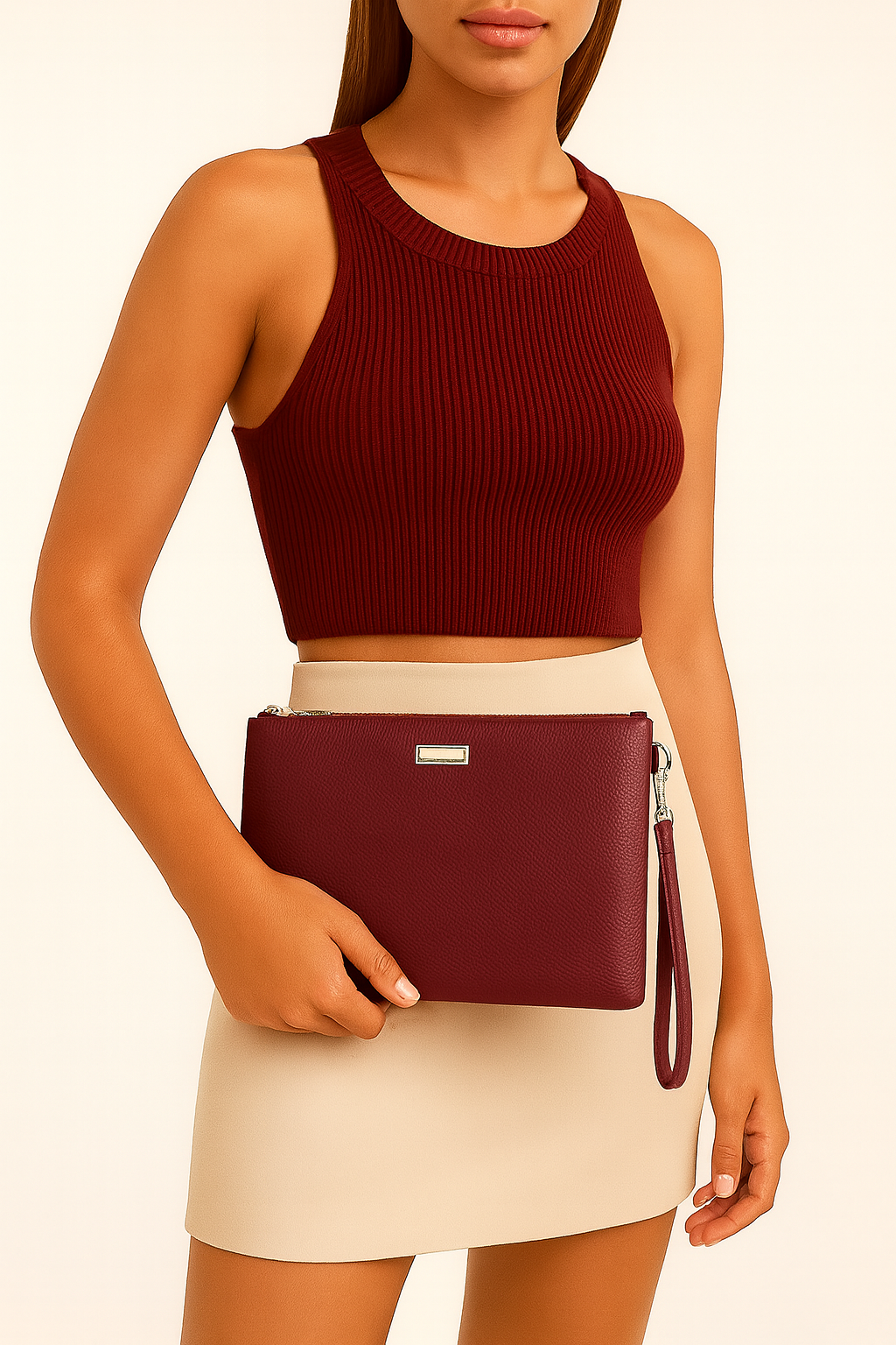 Metal Aksesuarlı El Askılı Portföy Clutch Çanta