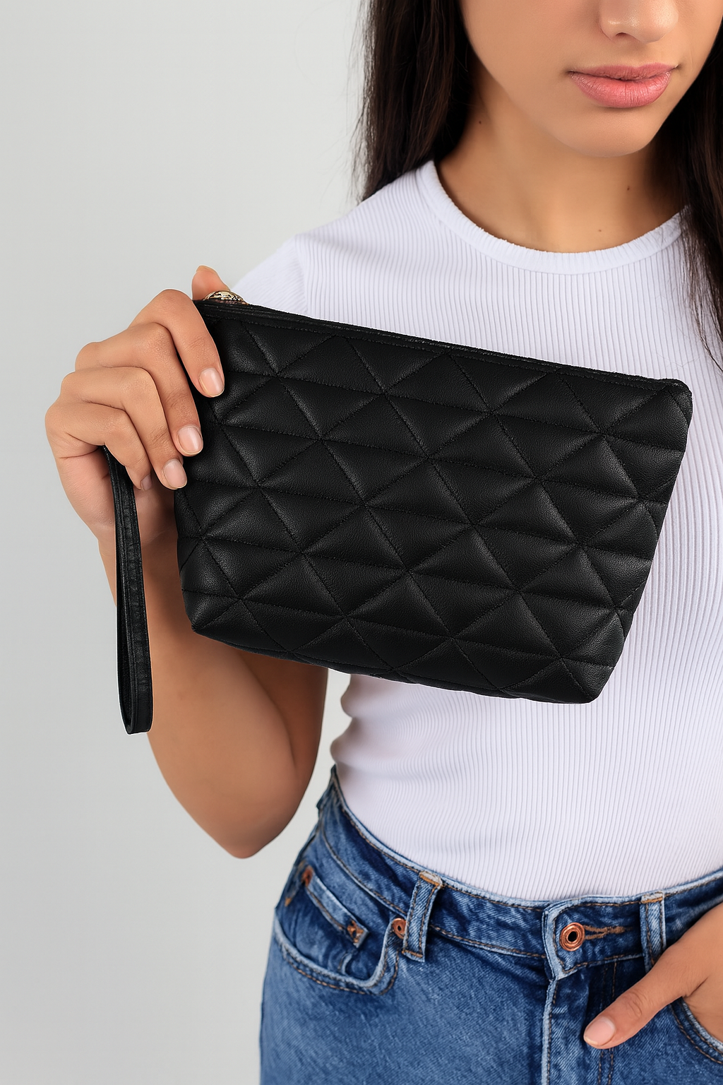 Üçgen Desenli Seyahat Kozmetik Plaj Makyaj Clutch El Çantası Organizatör Makeup Bag