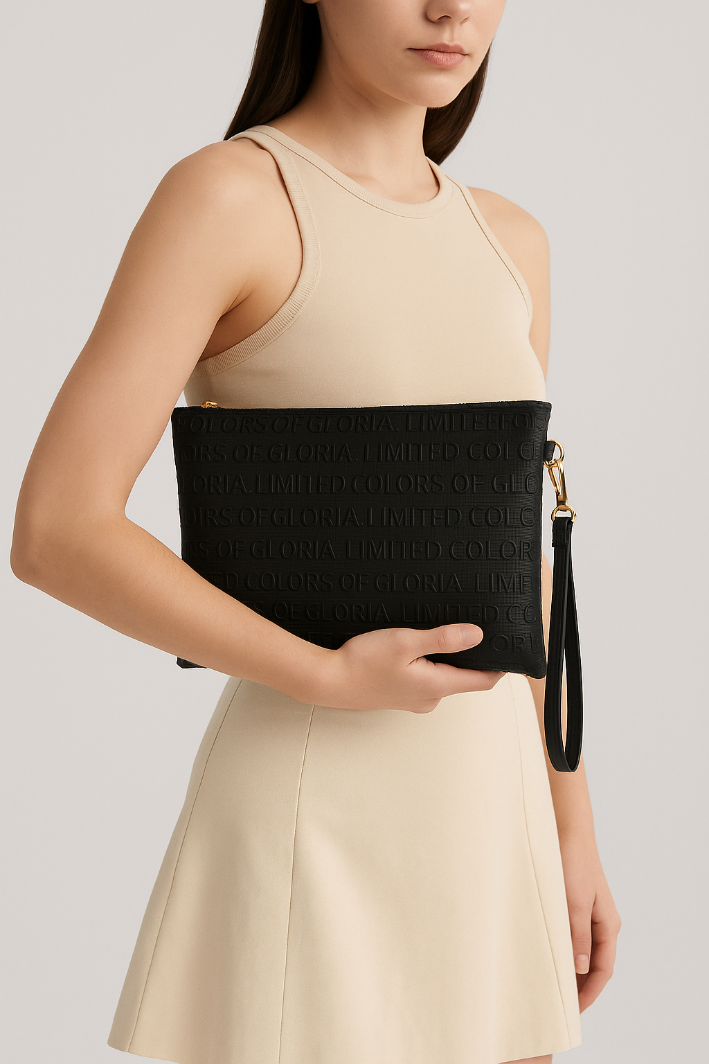 Yazılı El Askılı Portföy Clutch Çanta