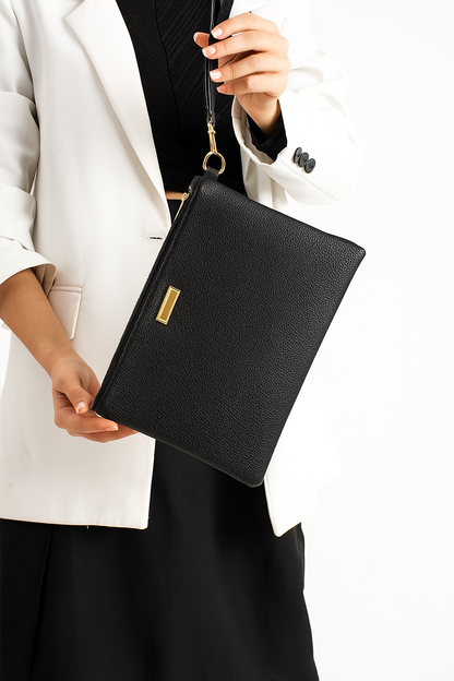 Metal Aksesuarlı El Askılı Portföy Clutch Çanta